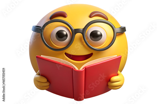 Wallpaper Mural Emoji face with glasses reading a book isolated on transparent background Torontodigital.ca