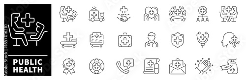 Public health icons set. Public health vector icons in line style. Healthcare icons set. Outline health icons