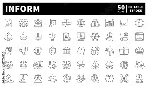 Information related icons. Information icons set. Inform vector icons in line style. Outline INFO icons