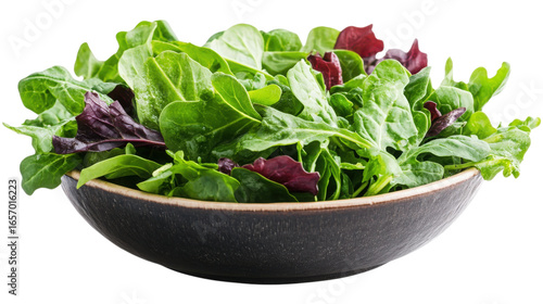 Mixed Green Salad in Dark Bowl isolated on a Transparent Background