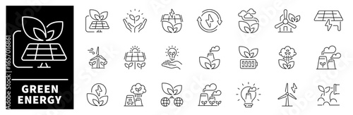 Green energy outline icons. Energy related icons set. Green energy vector icons in line style