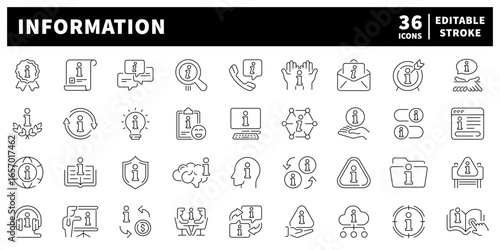 Info, inform, information icons set. Information vector icons collection. Thin line information icons.