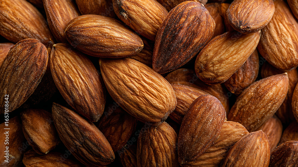 Fototapeta premium Textured brown almonds close up nuts food