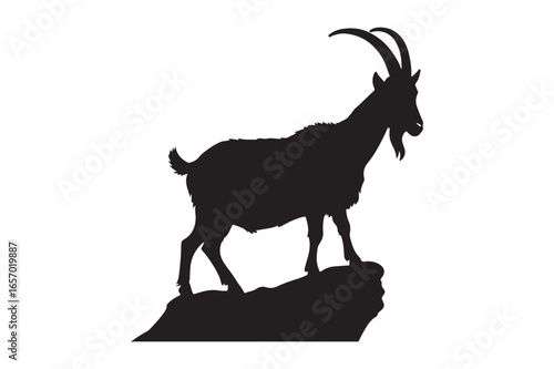Silhouette of a majestic ibex standing on a rocky outcrop
