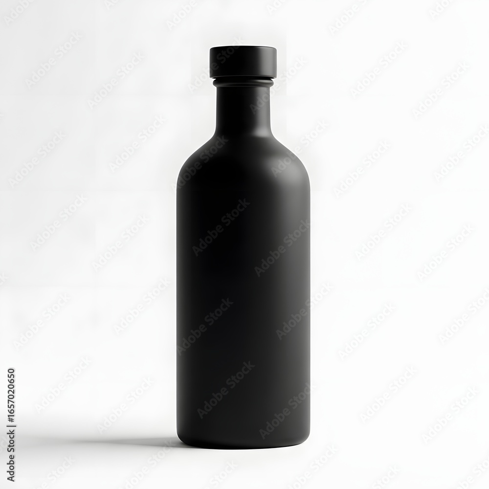 Elegant Matte Black Glass Bottle with Simple Cap for Premium Beverages or Oils Elegant Matte Black Glass Bottle with Simple Cap for Premium Beverages or Oils