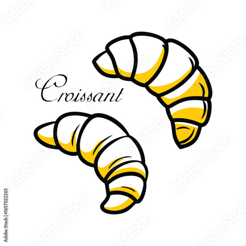Colorful croissant doodle vector in white background