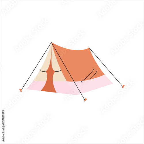 Tent. Camping tent. Tourist camping travel tent equipment. Tent for tourism and hiking activities vector illustration. Camping Tent vector illustration. Tent in pink, orange.
