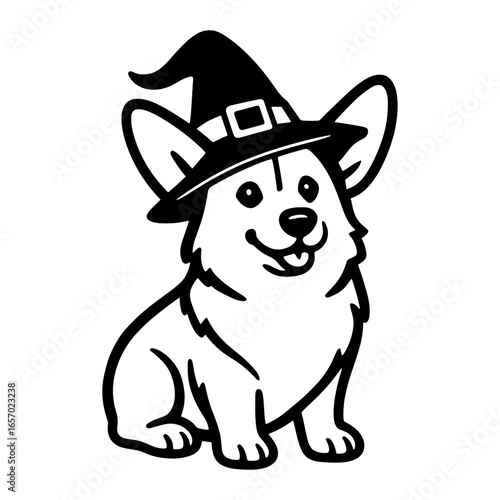 Corgi with Witch Hat