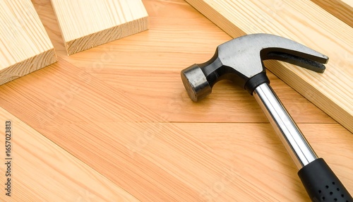 Hammer on wooden planks