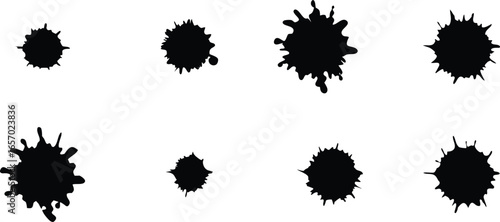 Set of black ink splatters and drops isolated on white background
