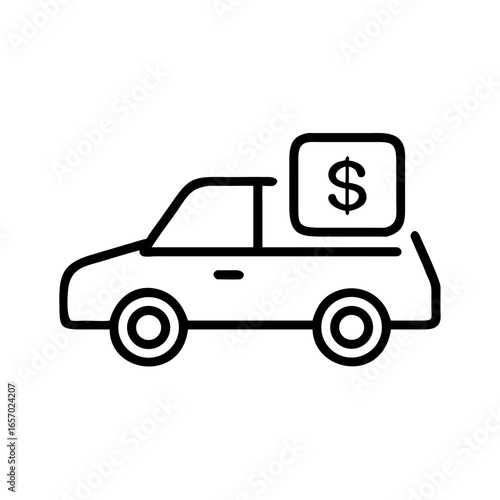 Outline of loaner car with dollar sign symbol on cargo  