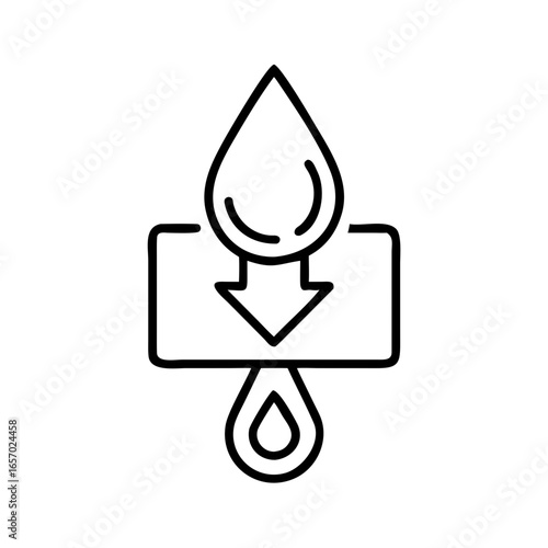 Water drop icon with downward arrow for download symbol  