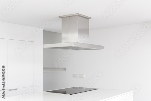 Cooker hood and electric stove of a modern and minimalist kitchen