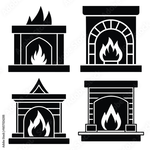 fireplace vector icon set