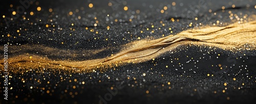 Elegant Gold and Black Abstract Design With Sparkling Textures on Dark Backgr...