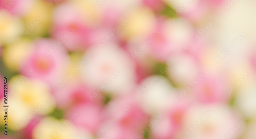 Obraz premium Soft, Dreamy Floral Abstract: Pink, Yellow, and White Bokeh Blooms.