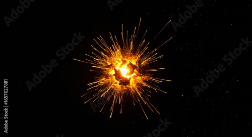 Wallpaper Mural Intense Burst of Golden Light Against a Deep Black Background, Abstract Explosion. Torontodigital.ca