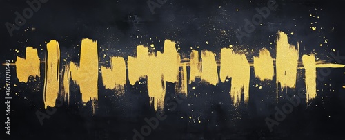 Golden Sound Wave Art on Black Background With Splashes of Color Capturing th...