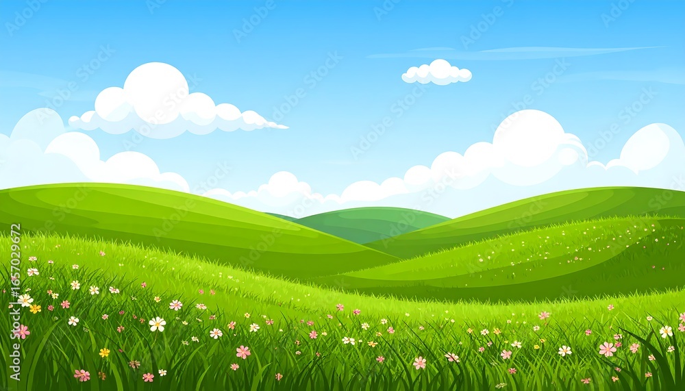 Fototapeta premium Lush green hills under a clear sky