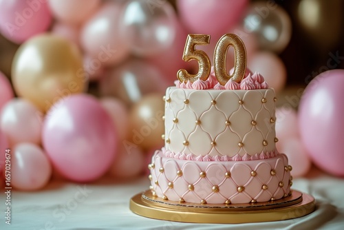 Celebrate a Special Birthday With a Stylish Pink Cake Adorned With a Golden 5...