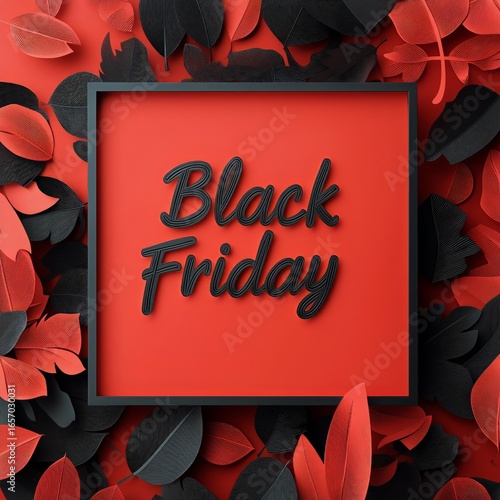 Creative Display of Black Friday Promotion With Red and Black Decorative Leaves