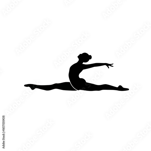 Silhouette of a graceful gymnast performing the splits on a white background