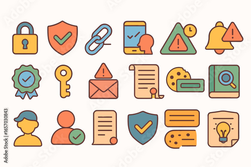 Security and alert icon set. flat style icons for digital safety and notifications
