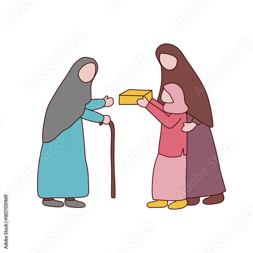 Giving gifts to elderly person muslim family charity