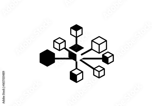 Isometric design of a decentralized network with interconnected data cube nodes on white