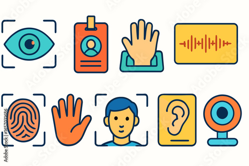 Biometric, security line icon set. identification, access control flat icons collection