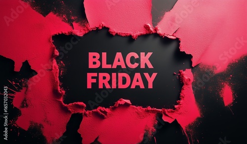 Creative Design Showcasing Black Friday Promotion With Ripped Red and Black C...