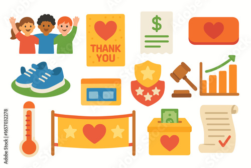 Charity and donation flat icon set. community, fundraising icons flat collection