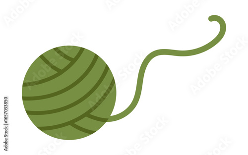 Vector knitting illustration of cute green ball of yarn. Adorable yarn ball in flat design. Cheerful knitting clipart.