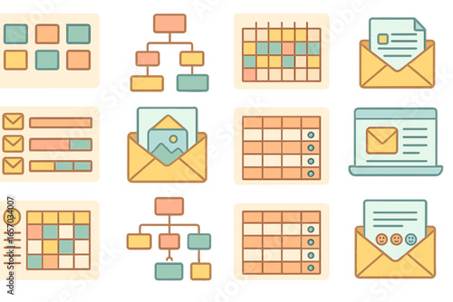 Email and calendar outline icon set. organize your schedule efficiently