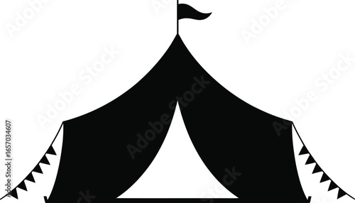 Black silhouette of a traditional circus tent with a flag on top big top carnival