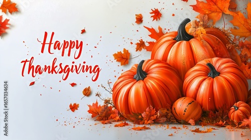 Colorful Autumn Pumpkins and Leaves for Thanksgiving Celebration in a Festive...