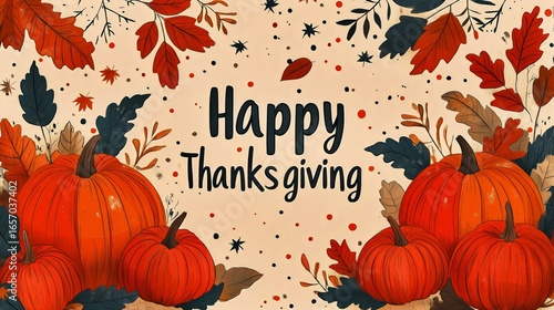 Colorful Autumn Pumpkins and Leaves for Thanksgiving Celebration in a Festive...