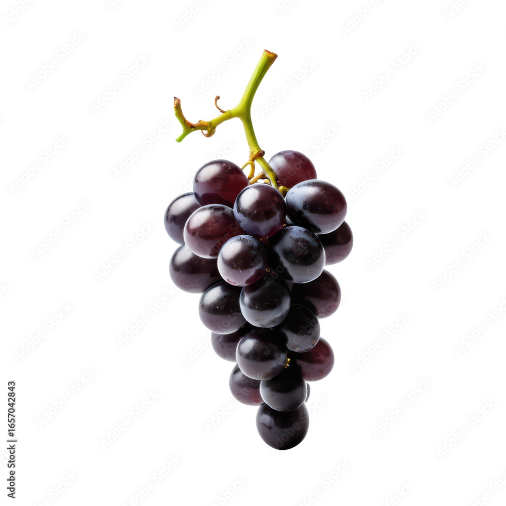 Fototapeta premium Fresh Cluster of Juicy Black Grapes on White Background