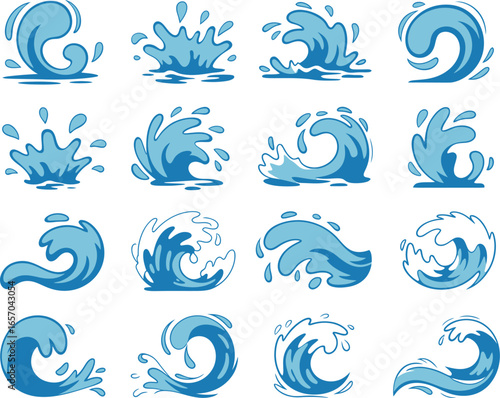 Stylized Water Splash and Wave Illustrations A Dynamic Collection of Aquatic Elements