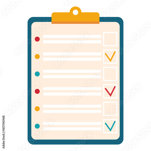 Tablet with checklist. School supplies. Vector illustration isolated on white background for study, school, university. Back to school concept.