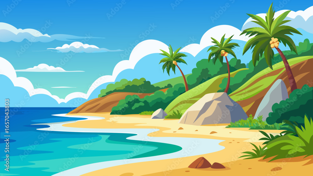 Obraz premium tropical beach with palm trees and sea