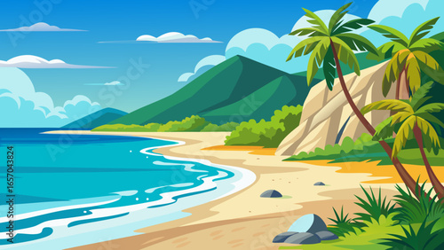 tropical beach with palm trees and sea