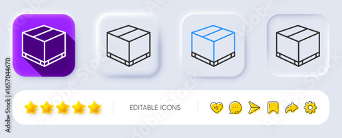 Parcel box line icon. Neumorphic, Flat shadow, 3d buttons. Logistics delivery sign. Package tracking symbol. Line delivery box icon. Social media icons. Vector