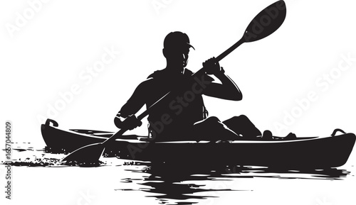 Silhouette of a man rowing a boat 