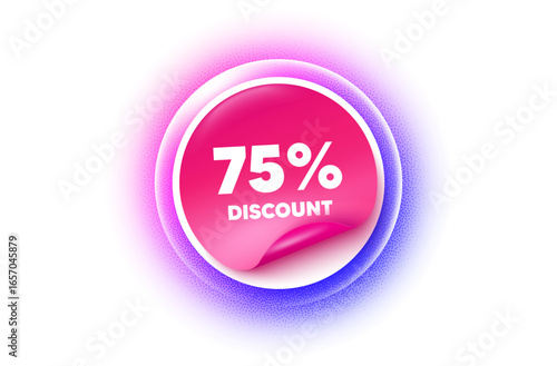 Discount sticker purple gradient. Paper offer price tag. 75 percent discount tag. Sale offer price sign. Special offer symbol. Sticker label. Grain dots effect. Vector