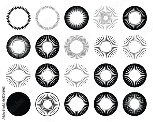 A Collection of 20 Unique Black and White Circular Burst and Starburst Designs