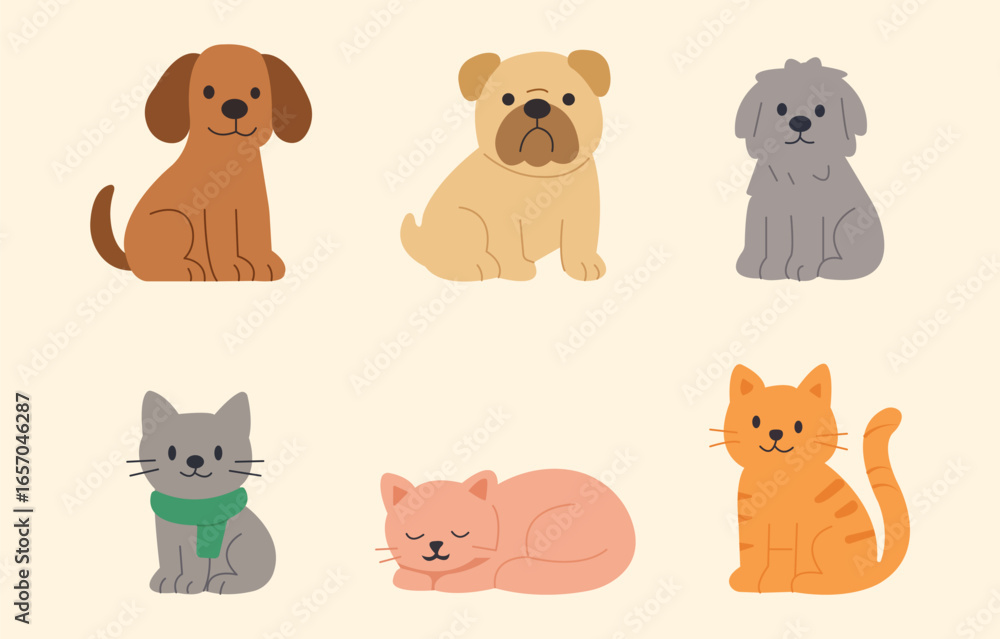 Fototapeta premium Cute Pets Illustration – Dogs and Cats Cartoon Collection