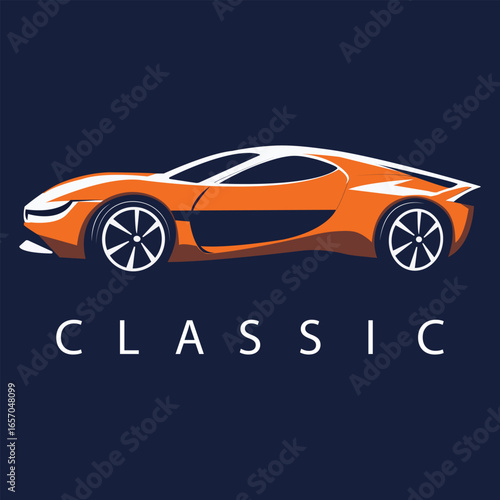 Classic Supercar Logo Vector - Orange Sports Car Illustration