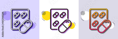 Capsule pill line icon. Halftone dotted pattern. Gradient icon with grain shadow. Medical drugs sign. Pharmacy medication symbol. Line capsule pill icon. Various designs. Vector