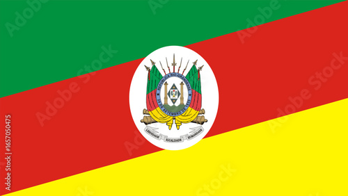 Flag of Rio Grande do Sul displayed with vibrant colors and distinct symbols